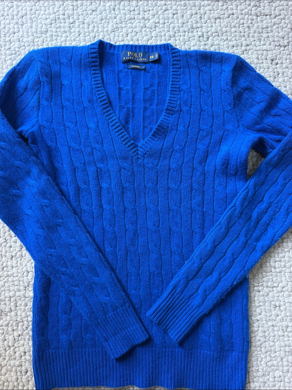 Polo by Ralph Lauren Bright Blue Cable-Knit V-Neck Sweater